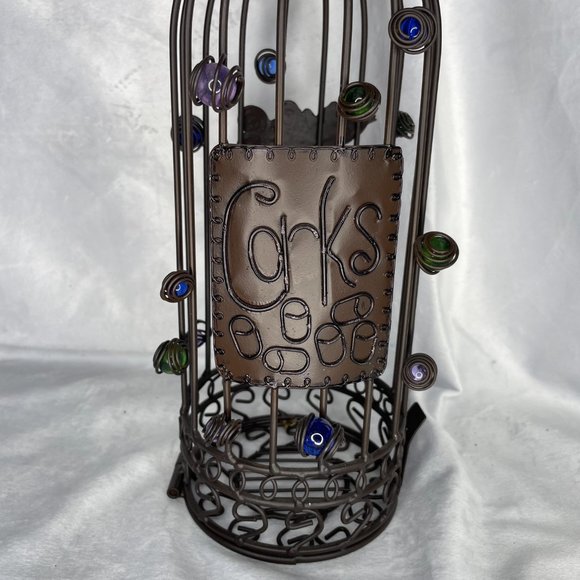2009 Epic Products Wine Bottle Cork Cage Whimsy 14" Metal w/Glass Beads - Picture 3 of 9